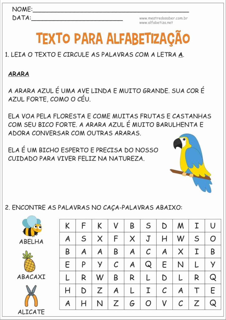 1 - Texto para Alfabetização - Mestre do Saber