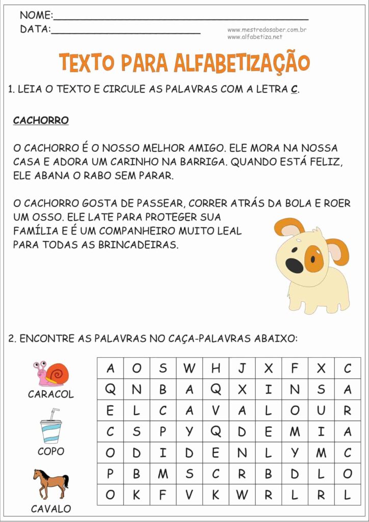 1 - Texto para Leitura na Alfabetização - Mestre do Saber