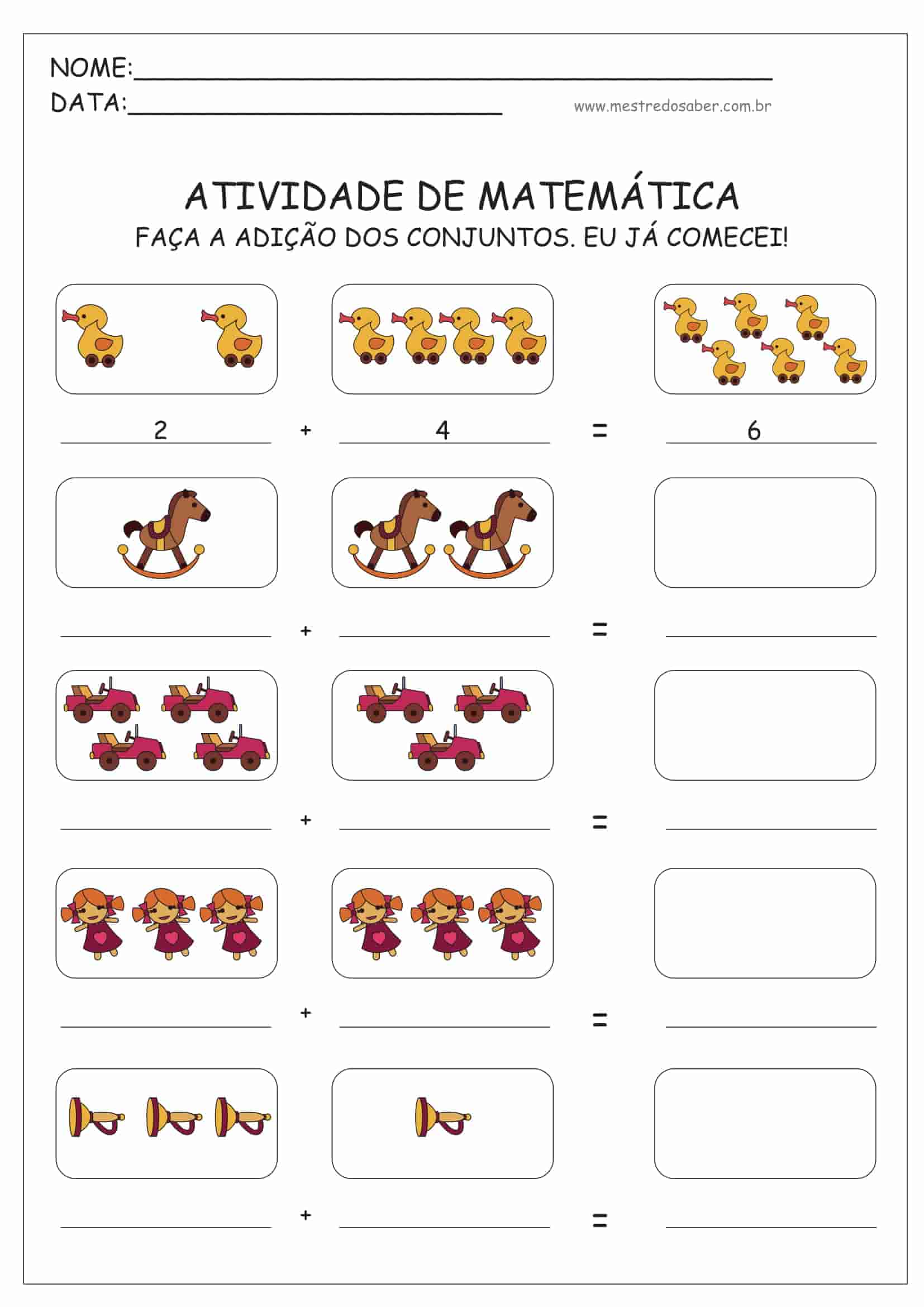 Matemática - ideia de juntar (adição) worksheet