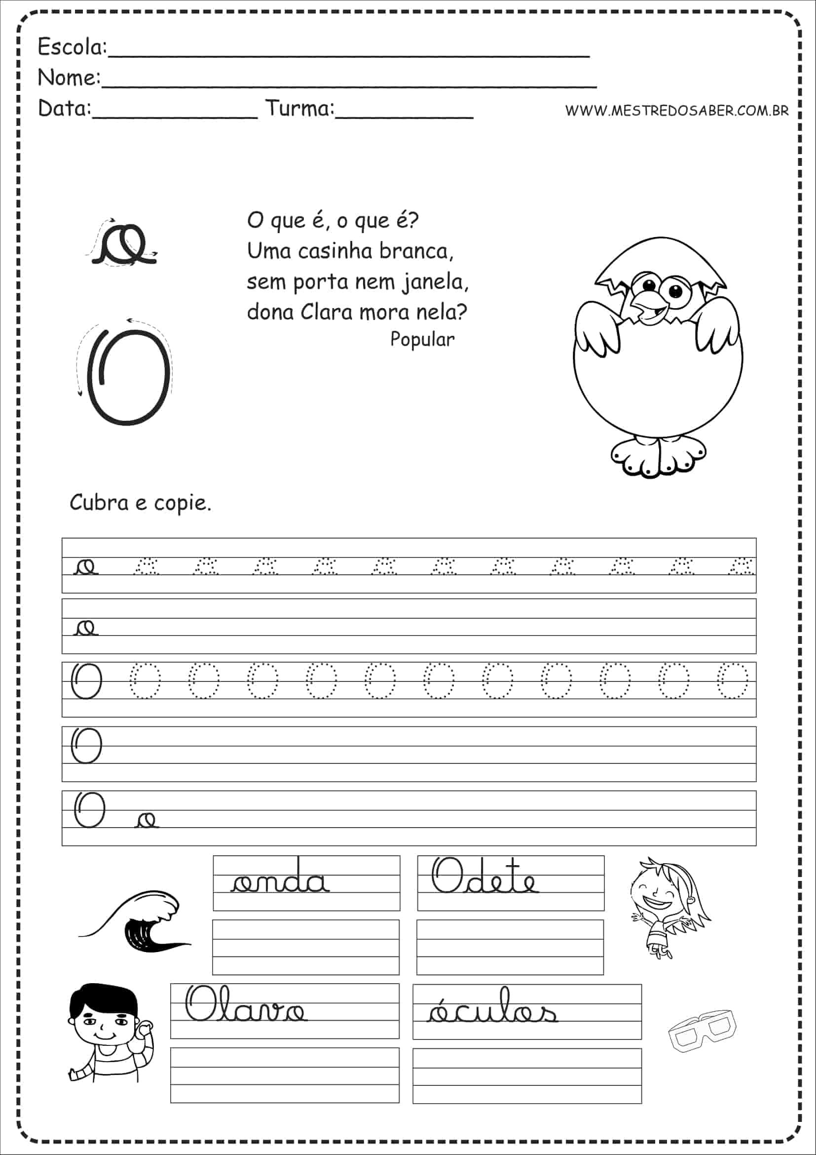 Caderno de Caligrafia grátis letras e palavras em pdf