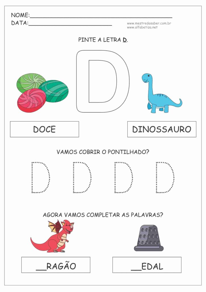 Letra D - Atividade sobre Alfabeto para Educação Infantil