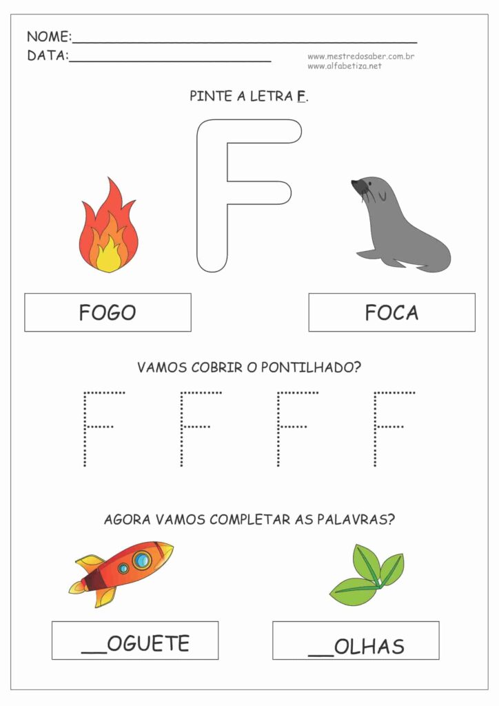 Letra F - Atividade sobre Alfabeto para Educação Infantil