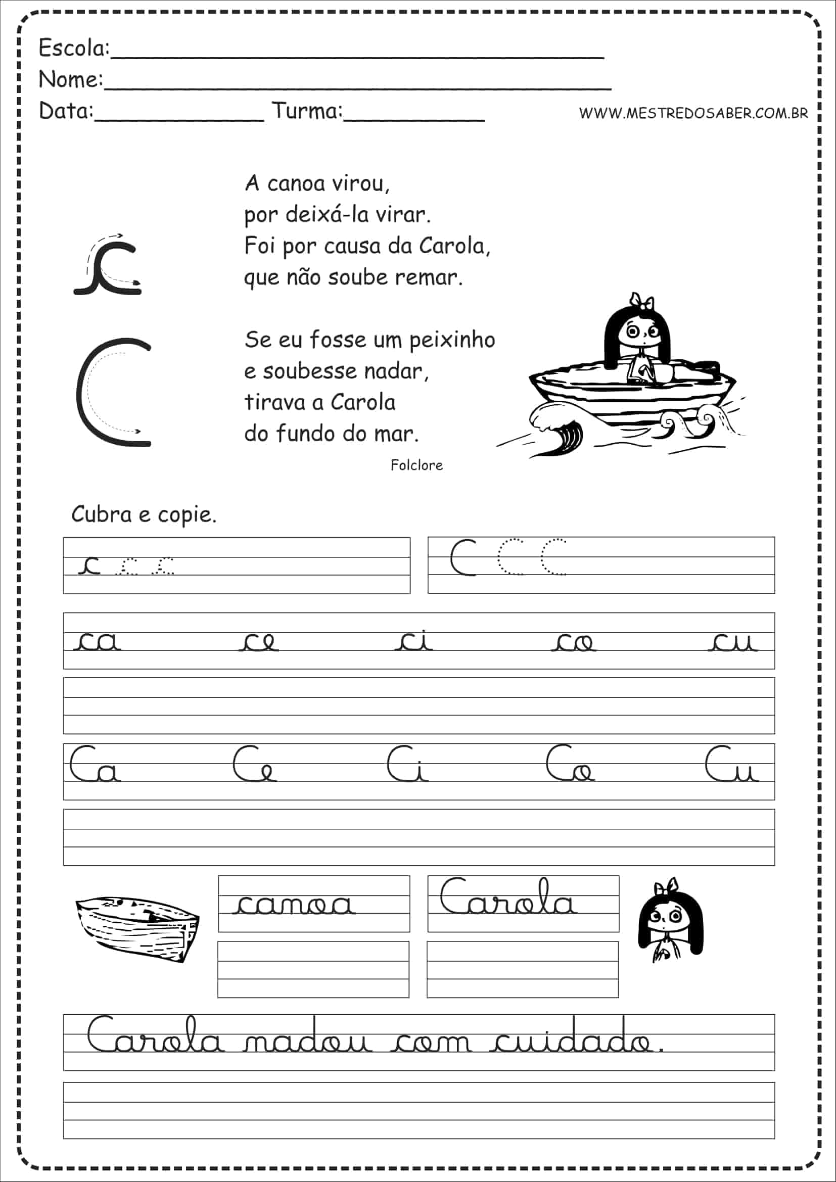 Caderno de Caligrafia grátis letras e palavras em pdf