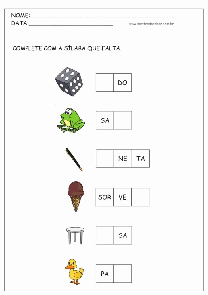 Atividades com Sílabas Simples e Complexas — SÓ ESCOLA  Atividades com  silabas simples, Palavras com 2 silabas, Atividades montessori