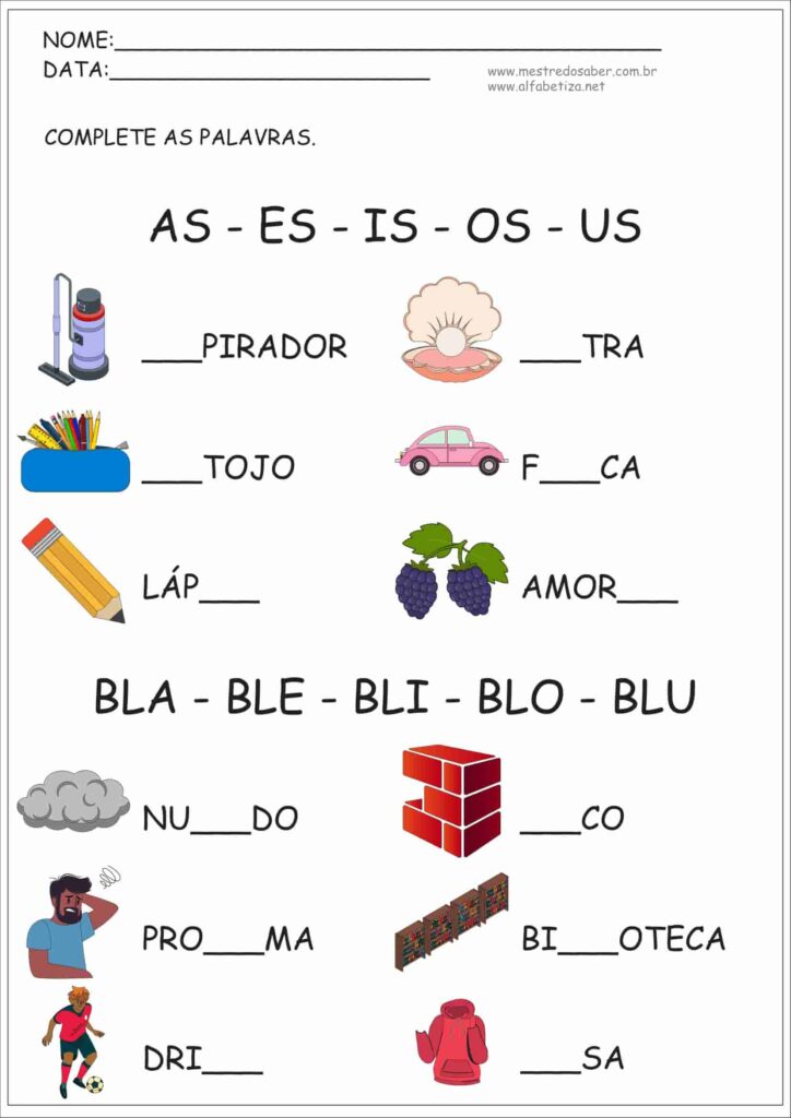 4 - Sílabas Complexas para Imprimir