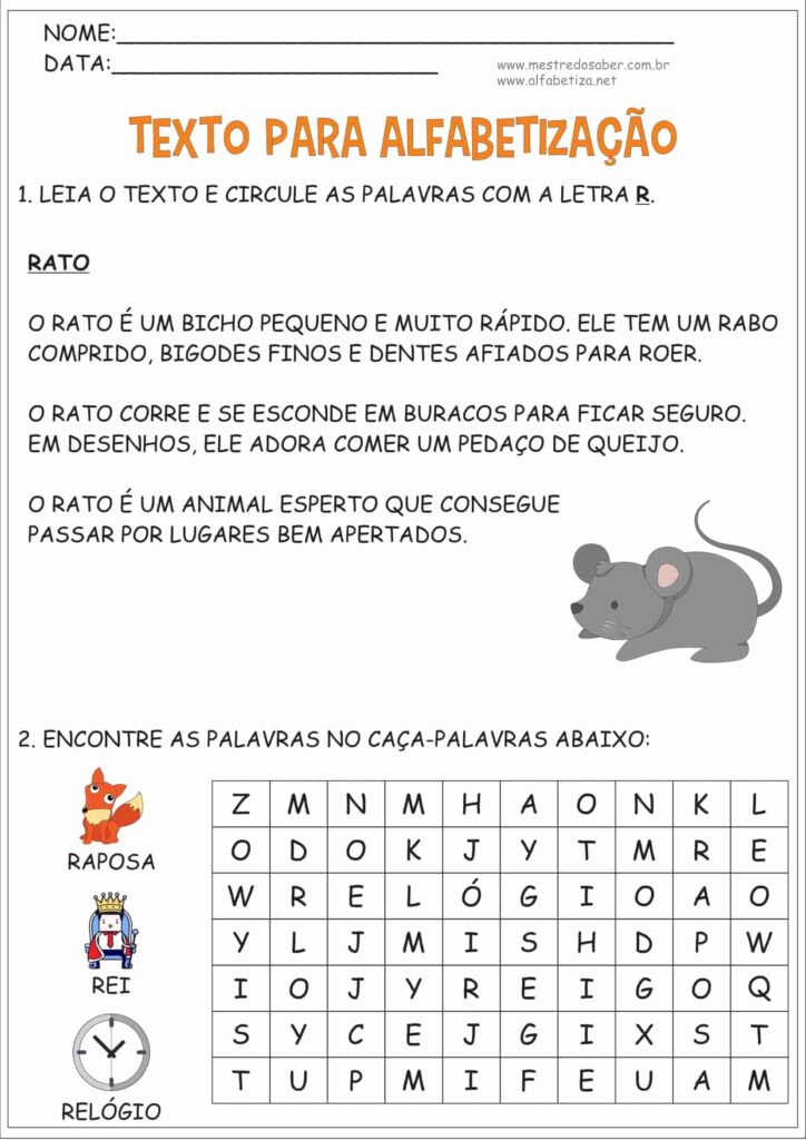5 - Texto para Alfabetização - Mestre do Saber