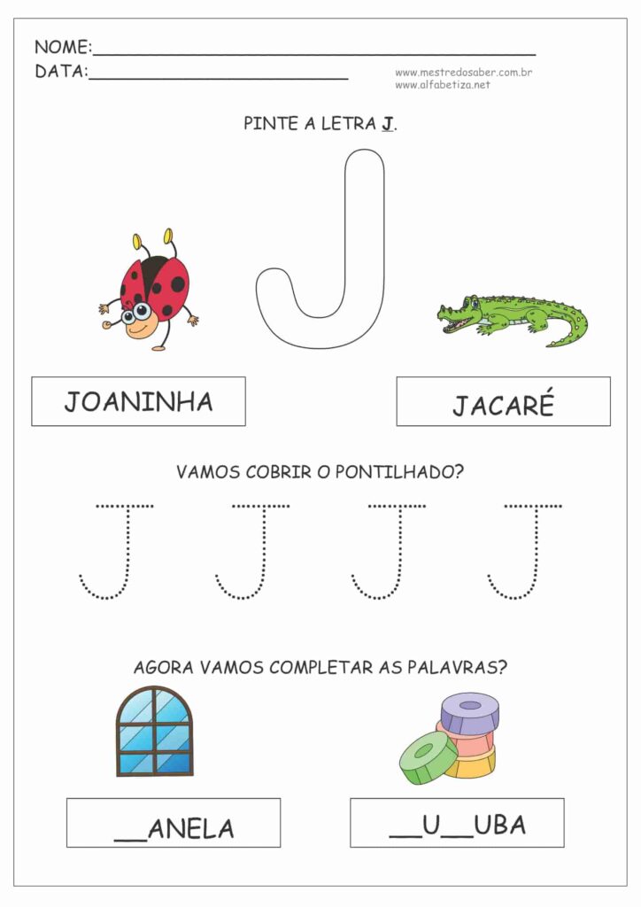 Letra J - Atividade sobre Alfabeto para Educação Infantil
