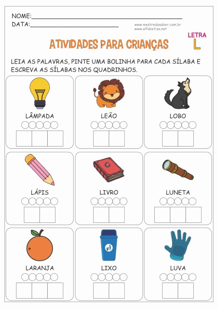 6 - Atividades de Português 1 Ano Ensino Fundamental