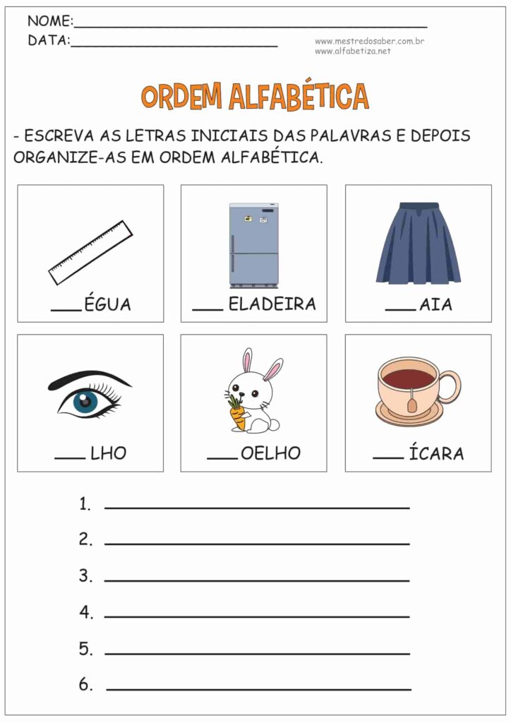6 - Ordem Alfabética Atividades