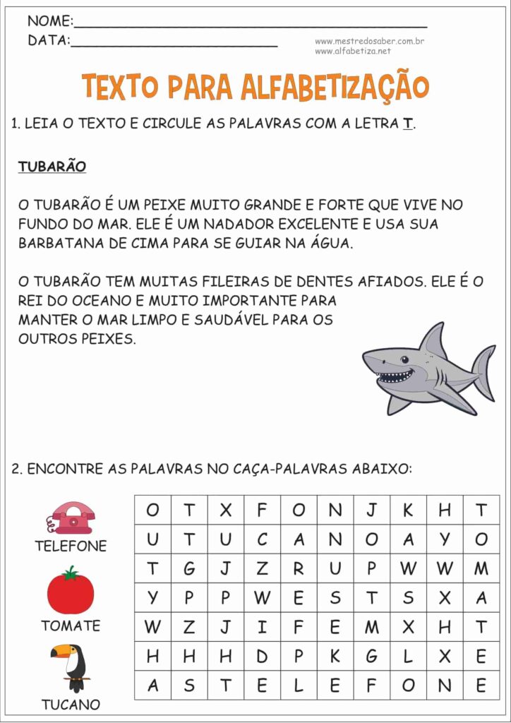 7 - Texto para Alfabetização - Mestre do Saber