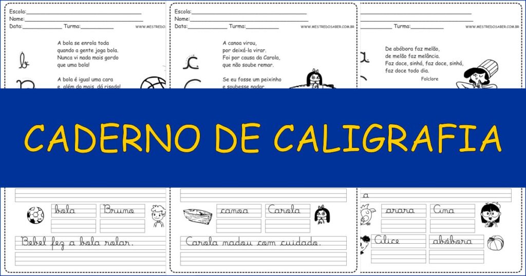 capa caderno de caligrafia para imprimir